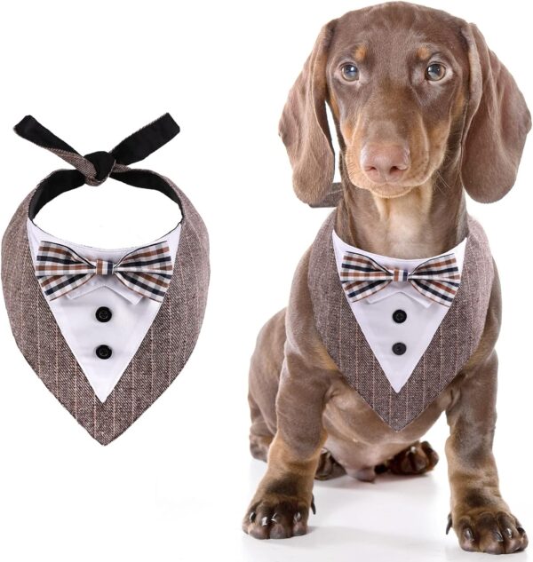 Kuoser Breathable Dog Bandana for Large Dogs - Dog bow tie,Dog tuxedo adjustable Neck Scarf for WeddingsBirthdaysand Parties - Fits Medium to Large Dogs with Maximum Neck Circumference of 60cm Coffee