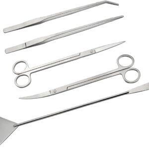 LILYS PET Stainless Steel Aquarium tool kit,Stainless Steel Aquarium Tank Aquatic Plant Tongs Scissors Tools for Fish Tank Plants (5IN1)