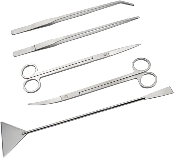 LILYS PET Stainless Steel Aquarium tool kit,Stainless Steel Aquarium Tank Aquatic Plant Tongs Scissors Tools for Fish Tank Plants (5IN1)