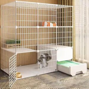 Large Cat Cage, Collapsible Metal Cat Cage, Pet Cage, Indoor Cat Cage with Litter Box, With cat hammock, cat bed, cat ladder, cat litter box, Suitable for kittens, puppies, ferrets, chinchil