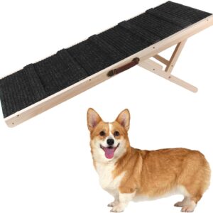 Lynndia Dog Ramp, Wooden Adjustable Pet Ramp for All Dogs and Cats, 38” Long Ramps with 7 Height from 12” to 22”, Non-Slip Folding Dog Car Ramps for SUV, Bed, Couch