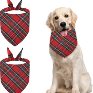 MEISH 2 Pieces Tartan Dog Christmas Bandanas Holiday Plaid Dog Bandanas Plaid Triangle Dog Kerchief for Dogs Cats Pets