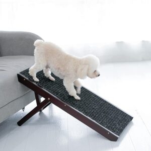 MEWANG 19" Tall Adjustable Pet Ramp - Wooden Folding Portable Dog & Cat Ramp Perfect for Bed and Car - Non Slip Carpet Surface 4 Levels Height Adjustable Ramp Up to 90 Pounds - Small Dog Use Only