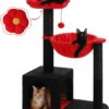 MUTTROS Flower Cat Tree with Black Scratching Posts, 35" Gothic Cat Tower with Large Metal Frame Hammock for Small Indoor Cats, Coffin Cat Condo with Cute Perch for Kittens Halloween, Black