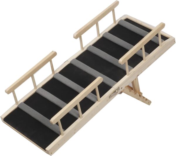 MYOYAY Dog Ramp 4 Level Upgrade Dogs Cats Pet Ramp with Non-Slip Surface Folding Portable Wooden Dog Ramps for Couch Adjustable Height from 10.9" to 22.2",Hold up to 250lb,43.3" Long