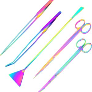 Mandala Crafts Rainbow Stainless Steel Aquascape Tools Kit - Aquascaping Tools Aquarium Tweezers Tongs Aquarium Scissors for Aquarium Plants Fish Tank - Terrarium Tools