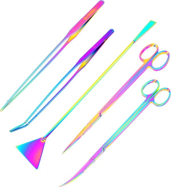 Mandala Crafts Rainbow Stainless Steel Aquascape Tools Kit - Aquascaping Tools Aquarium Tweezers Tongs Aquarium Scissors for Aquarium Plants Fish Tank - Terrarium Tools