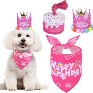 Mihachi Dog Birthday Bandana Set - Birthday Cake Toy Squeaky and Cute Hat for Party Supplies, Great Birthday Gift for Small Medium Large Dogs Girls Boy Pink