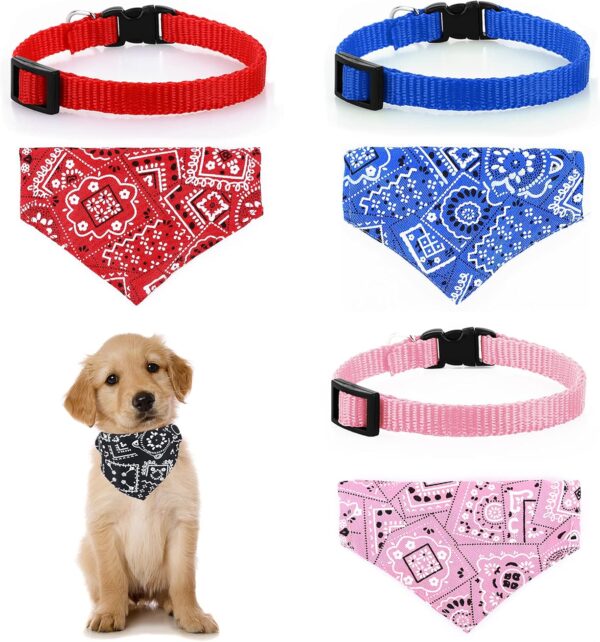 Molain 4 Pcs Cat Collars with Removable Bohemia Bow Tie Bandana Pet Collars Dog Bandana Cat Bandana Adjustable Bandana for Cats Dogs Puppy Pets Cat Accessories(Red, Blue, Black, Pink)