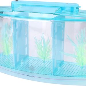 Nanddi Small Betta Fish Tank, Clear Acrylic Aquarium Starter Kits with Adjustable LED Light Isolation Board Betta Fish Bowl for Betta Shrimp Guppy Jellyfish Goldfish Office Home Room Decor (Blue)