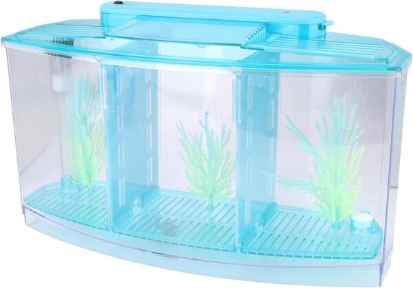 Nanddi Small Betta Fish Tank, Clear Acrylic Aquarium Starter Kits with Adjustable LED Light Isolation Board Betta Fish Bowl for Betta Shrimp Guppy Jellyfish Goldfish Office Home Room Decor (Blue)