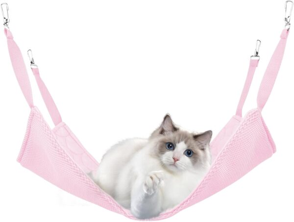 Niuoppy Cat Hammock for Cage, Pet Cage Hammock, Cooling Mat for Cat, Rat Hammocks for Cage, Ferret Hammocks, Small Pet Hammock, Cage Accessories, Cat Hammock for Tower (PINK, 53x35cm)