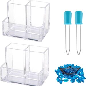 OULIGET Mini Clear Acrylic Fish Tank Kit,Multifunctional Desk Aquarium Set or Pen Holder Makeup Brush Holder,Aquarium Micro Landscape Box with Tools,2 Pieces