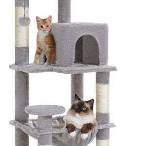 PETEPELA 45.7" Cat Tree for Indoor Cats, 5-Level Cat Tower for Large Cats with Metal Frame Large Hammock (17.3"x15.3"), Cat Condo with (18.5"x13") Big Top Perch & 4 Sisal Covered Scratching Post Grey