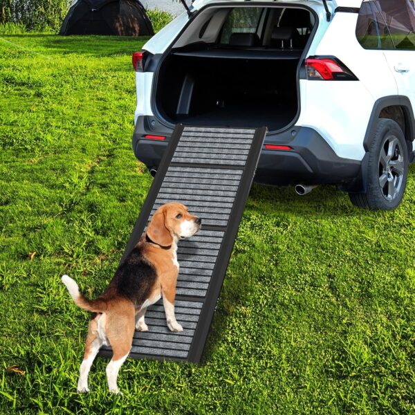 PatioDeco Dog Ramp for Car, Folding Portable Pet Ramp with Non-Slip Rug Surface, Extra Wide Dog Steps for Medium and Large Dogs