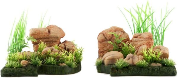 Penn-Plax Insta-Aquascape Aquarium Plant & Rock Formation 2 Piece Set – Beautiful Underwater Landscaping – Perfect for 10 Gallon & Larger Fish Tanks – Medium