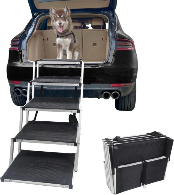 Petshug 5-StepDog Ramp for Car Pet Dog Ramp for Large Dogs, Pet Stair Folding Dog Ladder for Trucks, Cars, SUVs & High Bed, Supports Up to 150 Lbs