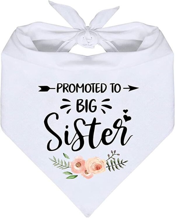 Promoted to Big Sister Dog Bandana - 1Pcs White Flower Pattern Pet Dog Triangle Scarf Bandanas Puppy Cat Scarf Bibs Accessories for Small Medium Dogs Pets Dog Birthday Gifts