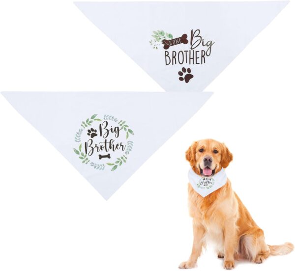 QINGYIWL Pet Dog Bandana 2 Pcs White Cotton Triangle Pet's Bandana Big Brother Words Plant Washable Scarf Bibs Accessories Chief for Medium Large Dogs and Pets Gifts 42 * 42 * 62cm