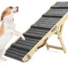 QWORK Foldable Dog Ramp for Couch | Wooden Pet Ramp with 5 Adjustable Heights & Slip-Resistant Carpet | for Injured, Elder, or Small Pets, Folding Portable Dog Car Ramps, for Car Couch Bed Stairs
