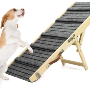 QWORK Foldable Dog Ramp for Couch | Wooden Pet Ramp with 5 Adjustable Heights & Slip-Resistant Carpet | for Injured, Elder, or Small Pets, Folding Portable Dog Car Ramps, for Car Couch Bed Stairs