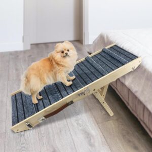 ROBLOCK Folding Pet Dog Ramp for Bed, Non Slip Portable Ramp for Small Dogs, 5 Adjustable Heights,East to Carry Wooden Pet Ramp Suitable for Couch, Sofa, Car