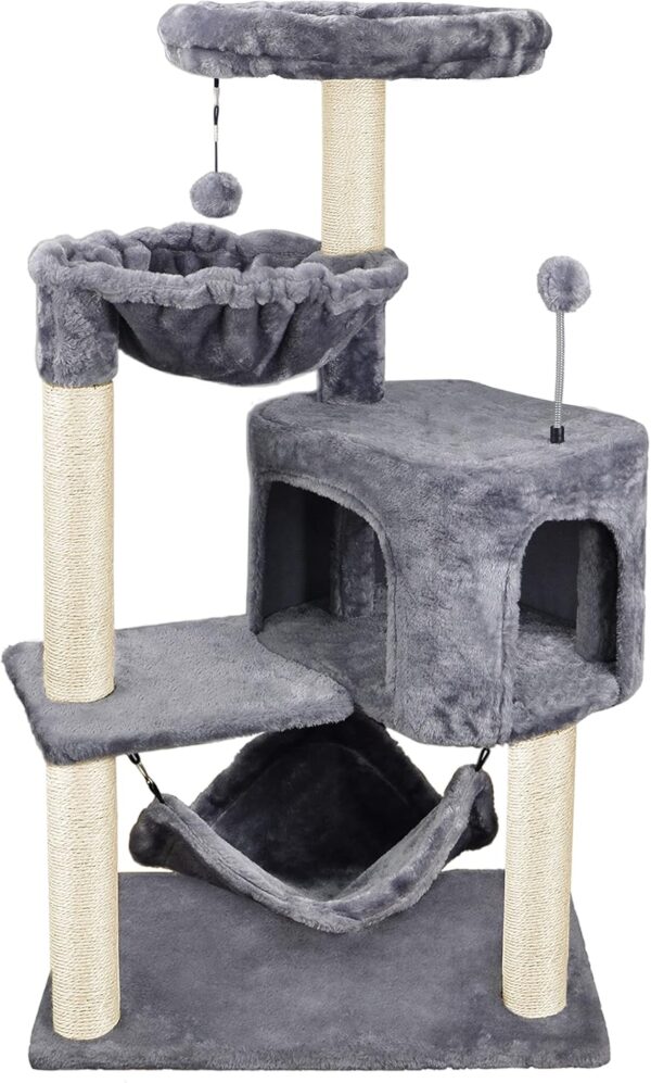 ROYPET Newest Cat Tree With BiG Cat Condo And Big Hammock Hanging Bed，Grey