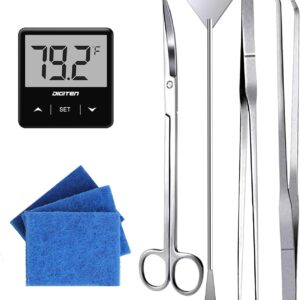 SENSTREE Aquarium Starter kit, The Package includes a Fish Tank Thermometer, aquascape Tool kit with a Sand Spatula, Straight Tweezers, Curved Tweezers, Curved Scissors, Handheld Sponge pad(3 PCS)