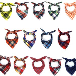 SLSON 14 Pack Dog Bandanas, Plaid Dog Scarf Washable Triangle Pet Bibs Kerchief for Puppy Small Dog and Medium Dog Cat Pets