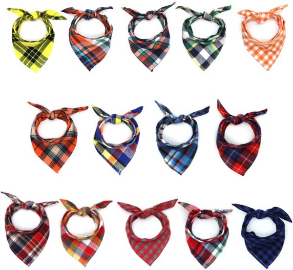 SLSON 14 Pack Dog Bandanas, Plaid Dog Scarf Washable Triangle Pet Bibs Kerchief for Puppy Small Dog and Medium Dog Cat Pets