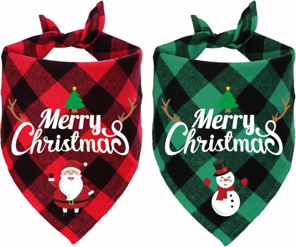 STMK 2 Pack Christmas Dog Bandanas, Holiday Dog Christmas Bandanas for Small Medium Large Dog Puppy Christmas Costumes (Small, Santa & Snowman)