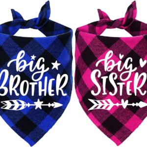 STMK Big Brother Big Sister Dog Bandana, Pregnancy Announcement Plaid Dog Bandana, Gender Reveal Photo Prop, Pet Scarf Accessories, Pet Scarves for Dogs