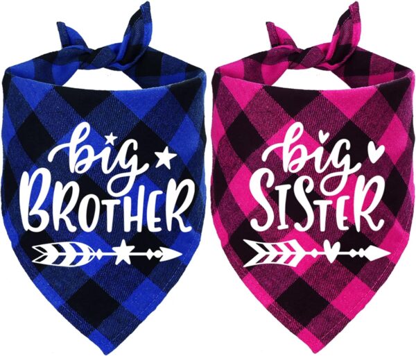 STMK Big Brother Big Sister Dog Bandana, Pregnancy Announcement Plaid Dog Bandana, Gender Reveal Photo Prop, Pet Scarf Accessories, Pet Scarves for Dogs