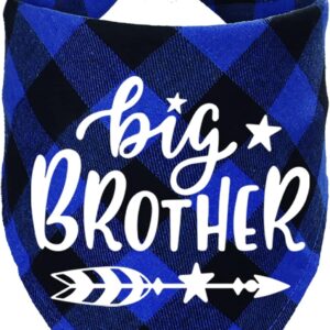 STMK Big Brother Plaid Dog Bandana, Pregnancy Announcement Plaid Dog Bandana, Gender Reveal Photo Prop, Pet Scarf Accessories, Pet Scarves for Dogs (Blue)