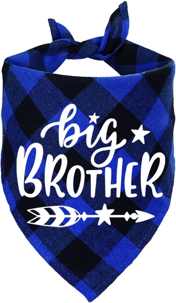 STMK Big Brother Plaid Dog Bandana, Pregnancy Announcement Plaid Dog Bandana, Gender Reveal Photo Prop, Pet Scarf Accessories, Pet Scarves for Dogs (Blue)