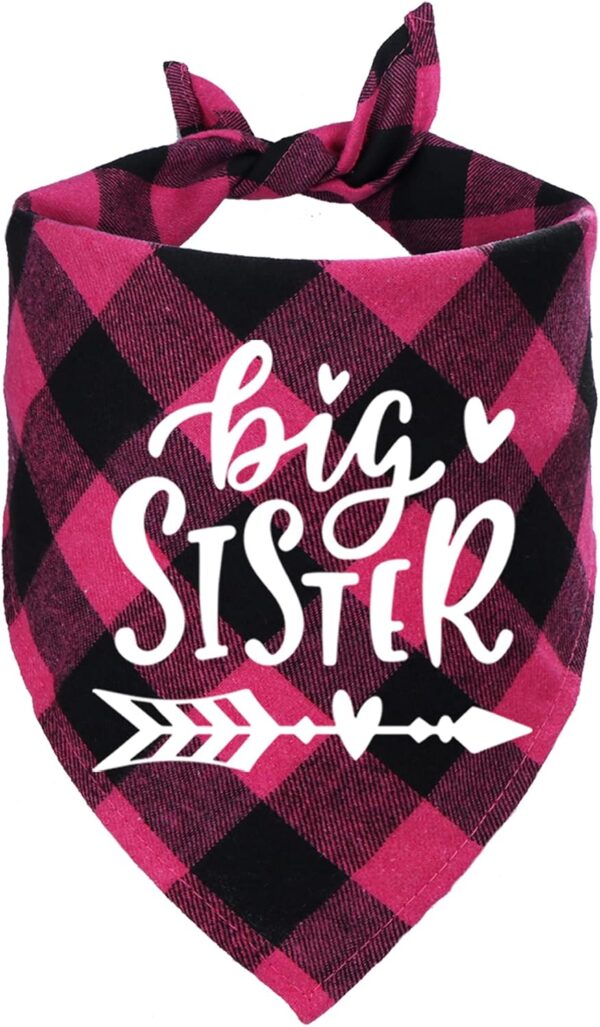 STMK Big Sister Plaid Dog Bandana, Pregnancy Announcement Plaid Dog Bandana, Gender Reveal Photo Prop, Pet Scarf Accessories, Pet Scarves for Dogs (Pink)