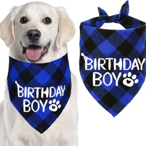 STMK Dog Birthday Bandana, Dog Birthday Boy Plaid Bandana Triangle Scarf for Medium Large Dog Birthday Supplies