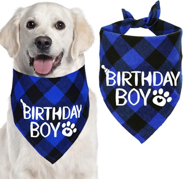 STMK Dog Birthday Bandana, Dog Birthday Boy Plaid Bandana Triangle Scarf for Medium Large Dog Birthday Supplies