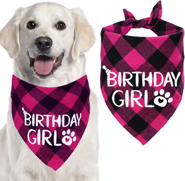 STMK Dog Birthday Bandana, Dog Birthday Girl Plaid Bandana Triangle Scarf for Medium Large Dog Birthday Supplies