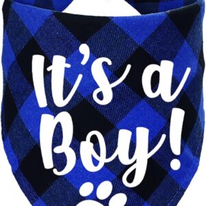 STMK It's A Boy Plaid Dog Bandana, Pregnancy Announcement Plaid Dog Bandana, Baby Announcement Plaid Dog Bandana Gender Reveal Photo Prop for Dog Puppy (Blue)