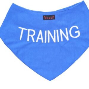 TRAINING Blue Dog Bandana Quality Personalised Embroidered Message. Neck Scarf Fashion Accessory. PREVENTS Accidents By Warning Others Of Your Dog In Advance