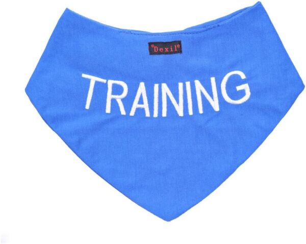 TRAINING Blue Dog Bandana Quality Personalised Embroidered Message. Neck Scarf Fashion Accessory. PREVENTS Accidents By Warning Others Of Your Dog In Advance