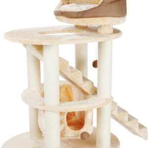 TRIXIE Elsa Senior Cat Tower with Scratching Posts, Hammock, Stairs, Top Platform Bed, Dangling Pom-Pom Beige