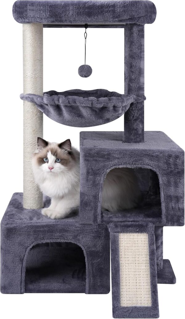 TWDEPART Cat Tree Tower for Indoor Cats, Activity Centre Cat Tower with Two Cat Condos Hammock and Scratching Posts, Grey…