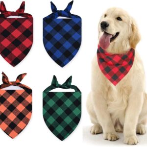 Tsathoggua Dog Bandanas 4 Pack - Stylish Dog Triangle Bibs Scarf - Classic Checkered Cotton Neckerchief Bandana for Small, Medium, and Large Dogs - Washable and Durable - Adjustable Fit