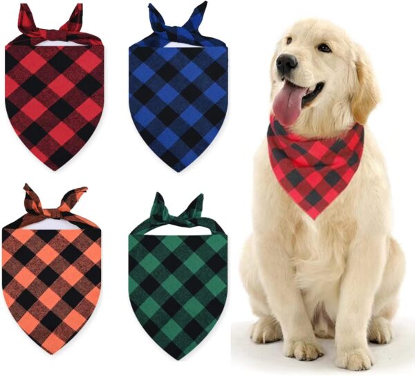 Tsathoggua Dog Bandanas 4 Pack - Stylish Dog Triangle Bibs Scarf - Classic Checkered Cotton Neckerchief Bandana for Small, Medium, and Large Dogs - Washable and Durable - Adjustable Fit