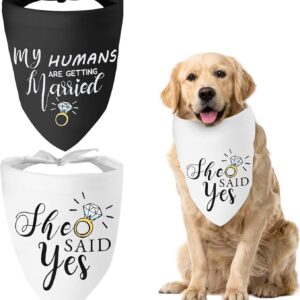 WLLHYF My Humans are Getting Married She Said Yes Dog Bandana Pets Scarf Triangle Bibs Kerchief Set Wedding Photo Prop Decoration Pet Costume Accessories for Dog Lovers Small Medium Large Dogs Cats