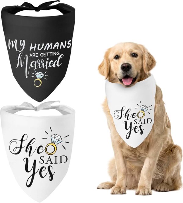 WLLHYF My Humans are Getting Married She Said Yes Dog Bandana Pets Scarf Triangle Bibs Kerchief Set Wedding Photo Prop Decoration Pet Costume Accessories for Dog Lovers Small Medium Large Dogs Cats