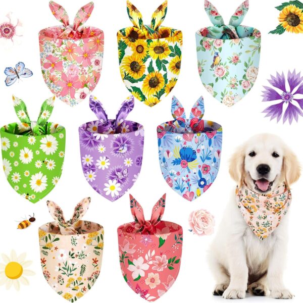 Weewooday 8 Pcs Floral Dog Bandana Spring Flower Pet Triangle Bib Scarf Daisy Rose Pet Bandana Suitable for Most Dog and Cat(Cute Pattern)