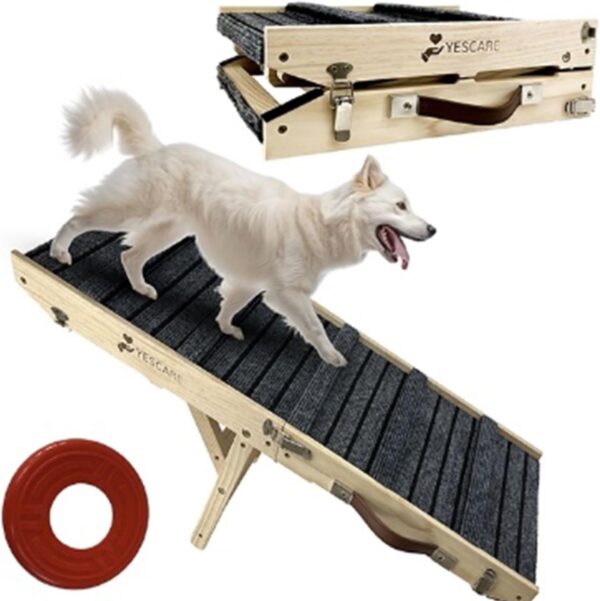 YESCARE Pet Ramp for Small Dogs and Cats, 19" Adjustable Wooden Pet Ramp with Non-Slip Surface, 4 Levels Height for Bed and Car, Up to 90lbs, for Car and SUV Tailgates, Tesla Cybertruck Ramp